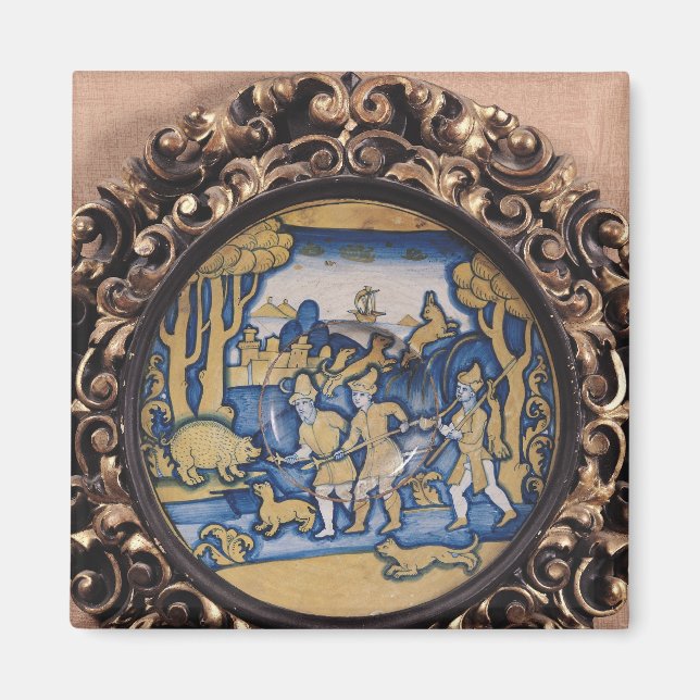 Imã Placa decorada com cena de caça (Frente)