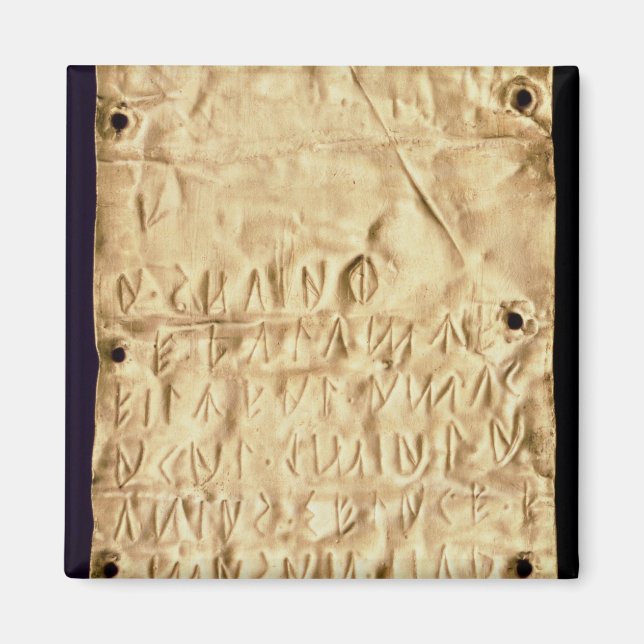 Imã Placa Dourada com a inscrição "breve" da Etruscan, (Frente)