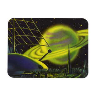 Ímã Planeta Verde Neon de Ficção Científica Vintage co