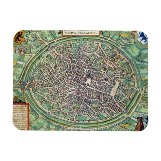 Ímã Plano Municipal de Bruges, de Civitates Orbis Terr (Horizontal)