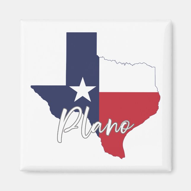 Imã Plano, Texas Flag Map Magnet (Frente)