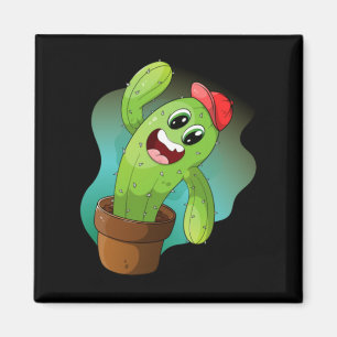 Imã Planta de Cacto de Desenho Animado Feliz