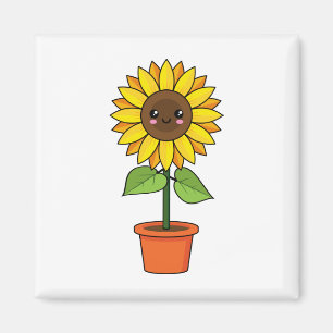 Imã Planta de girassol de Kawaii em Pote