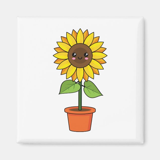 Imã Planta de girassol de Kawaii em Pote (Frente)