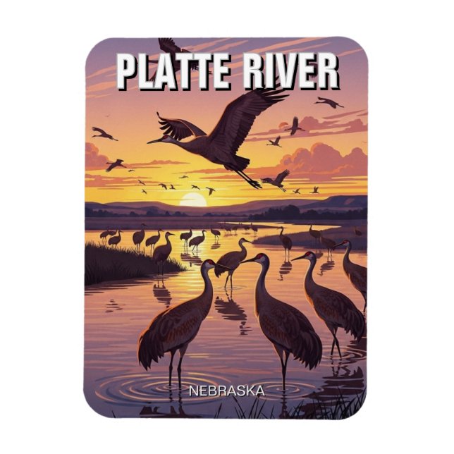 Ímã Platte River Sandhill Cranes Nebraska Travel (Vertical)
