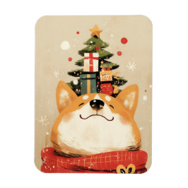 Ímã Playful Welsh Corgi with Christmas Decorations