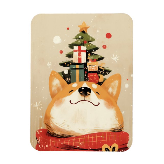 Ímã Playful Welsh Corgi with Christmas Decorations (Vertical)