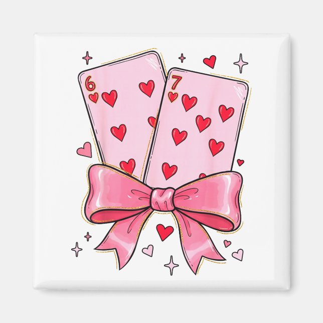 Imã Playing Cards 6 7 Of Hearts 67 Six Seven Meme Bow  (Frente)
