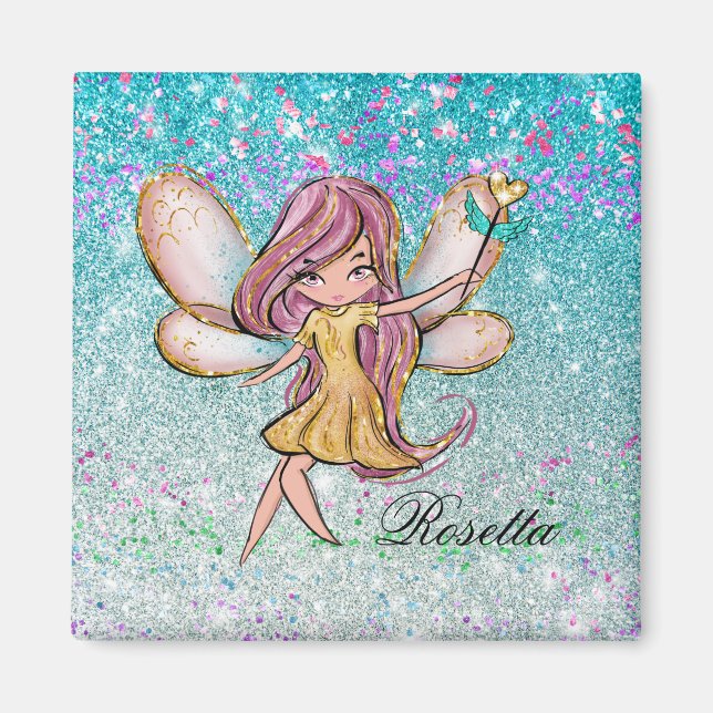 Imã Pó de Fada Brilho Glitter Rosa Dourado Roxo Azul (Frente)
