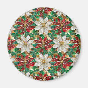 Imã Poinsétia Branco Vermelho Verde Dourado