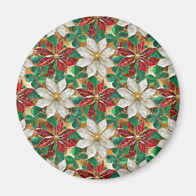 Imã Poinsétia Branco Vermelho Verde Dourado (Frente)