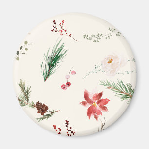 Imã Poinsettia de Inverno Boho com Pinheiro e Folhagem