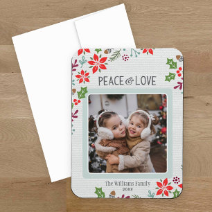 Ímã Poinsettia Floral de Paz e Amor em Linho com Foto