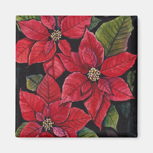 Imã Poinsettia Vibrante Em Aquarela (Frente)
