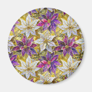 Imã Poinsettias de Natal Rosa Roxo Dourado Branco
