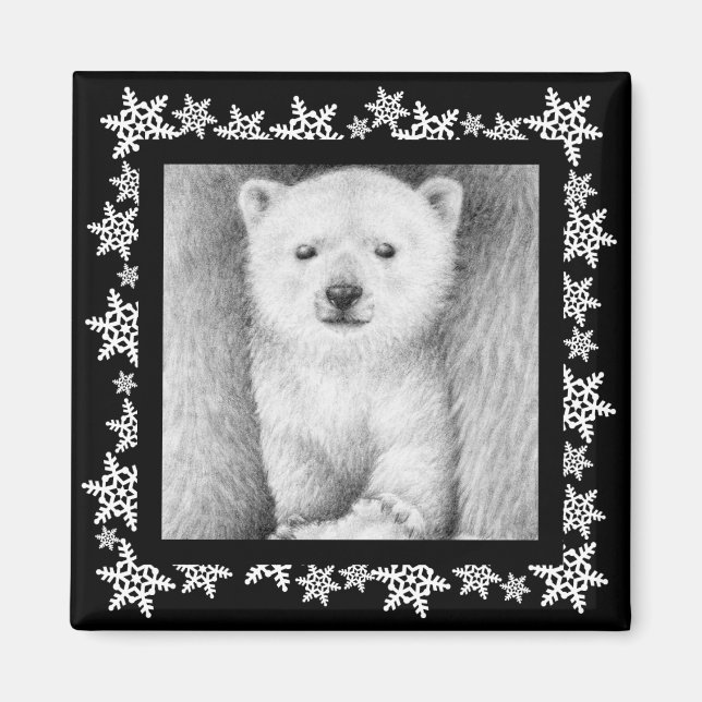 Imã Polar Bear Cub Snowflake Magnet (Frente)