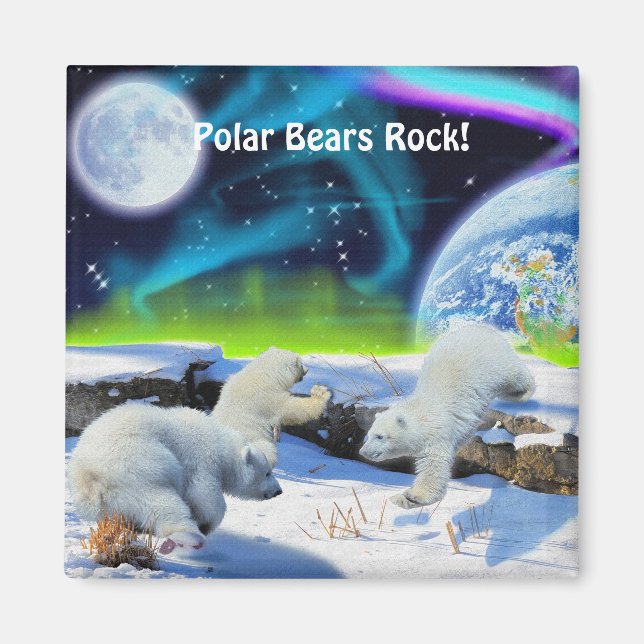Imã Polar Bear Cubs & Aurora Willife Art Magnet (Frente)