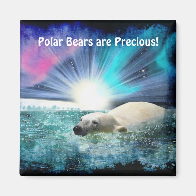 Imã Polar Bear Cubs & Aurora Willife Art Magnet (Frente)