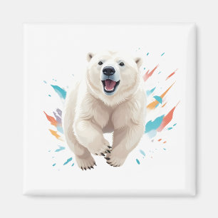 Imã Polar Bear Feliz Brincadeira Brincadeira Jumping A