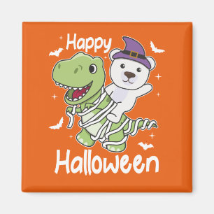 Imã Polar Bear Feliz Halloween T-rex Mummy Costume