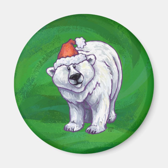 Imã Polar Bear Natal Em Verde (Frente)
