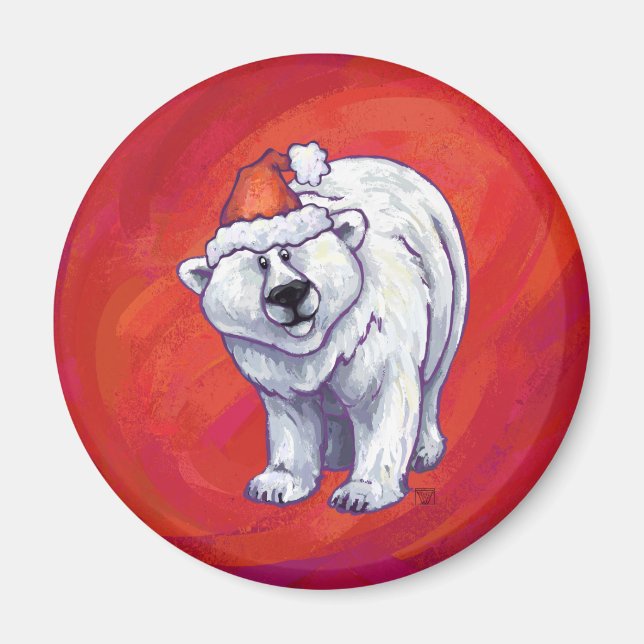 Imã Polar Bear Natal Em Vermelho (Frente)