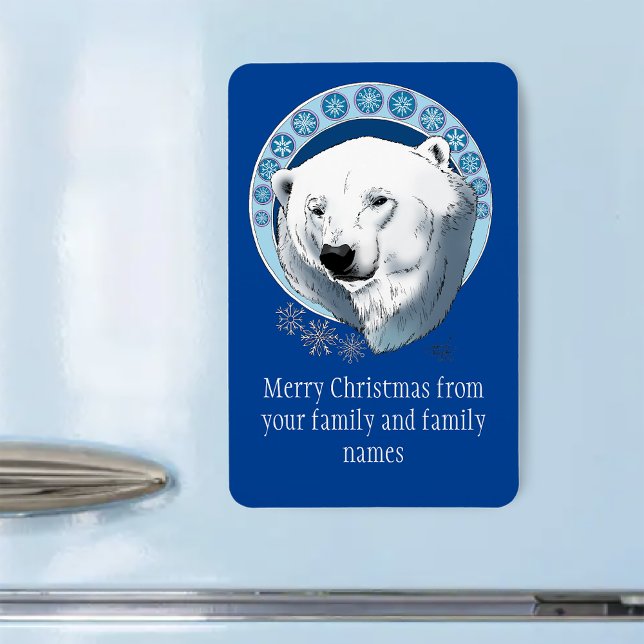 Ímã Polar Bear Snowflakes Art Nouveau (Criador carregado)