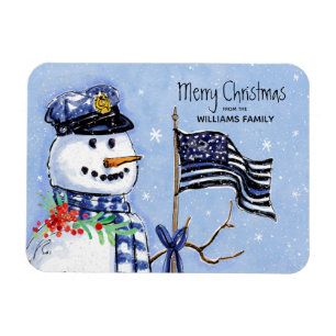 Ímã Policial Fino Blue Line Flag Feliz Natal Snowman