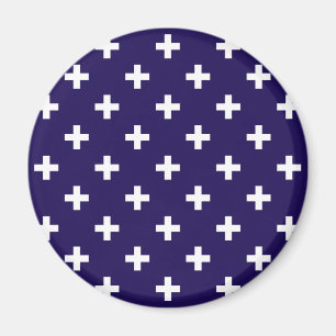 Imã Polka branca cruza a azul-marinho