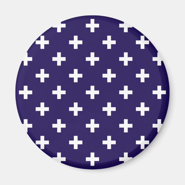 Imã Polka branca cruza a azul-marinho (Frente)