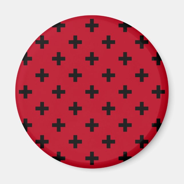 Imã Polka preto cruza em vermelho (Frente)