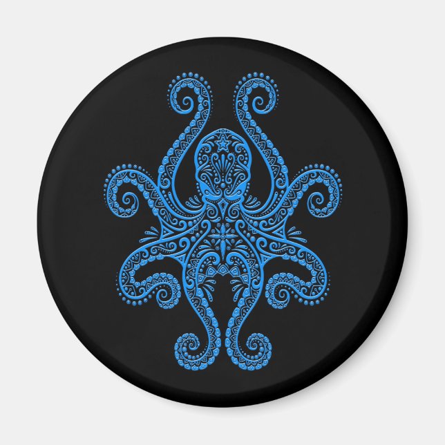Imã Polvo Azul Intriciado em Preto (Frente)