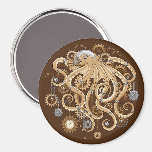 Imã Polvo Steampunk Retro Fantasia Mecânica (Front/Back)