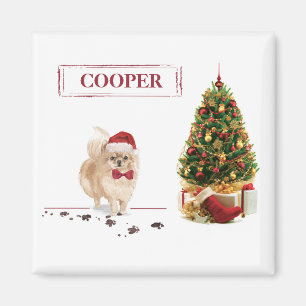 Imã Pomerânia Cachorro de Natal Engraçado com Árvore