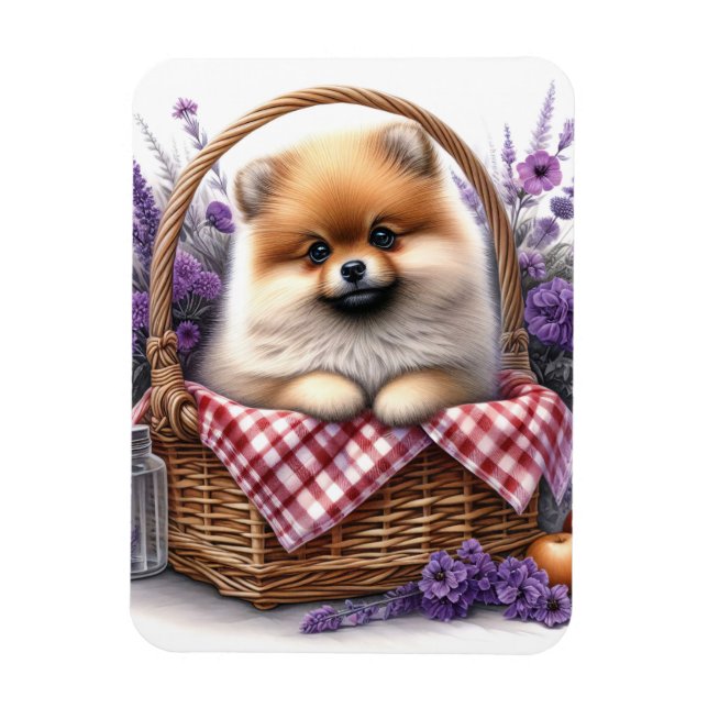 Ímã Pomerânia Cão-Puppy Cão Aquarela Floral Flexível (Vertical)