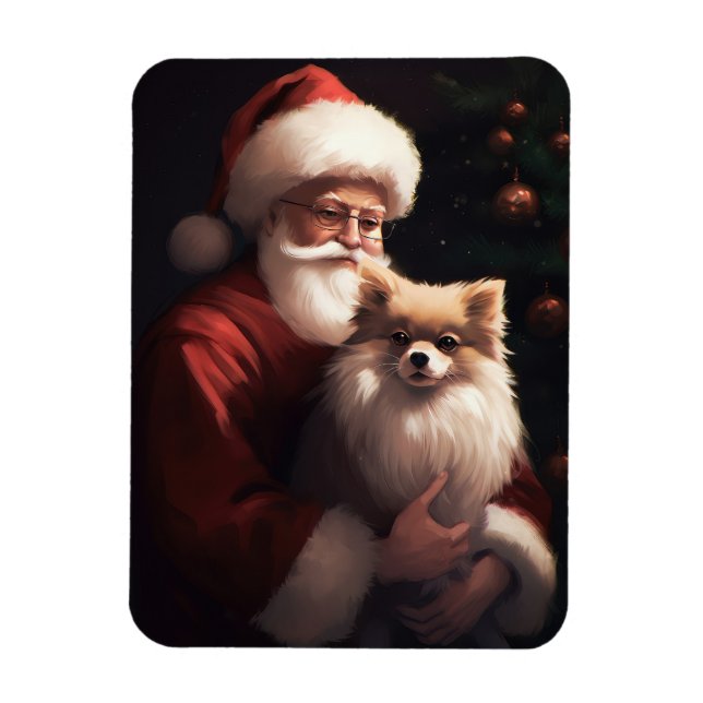 Ímã Pomerânia com Papai Noel Natal Festivo (Vertical)