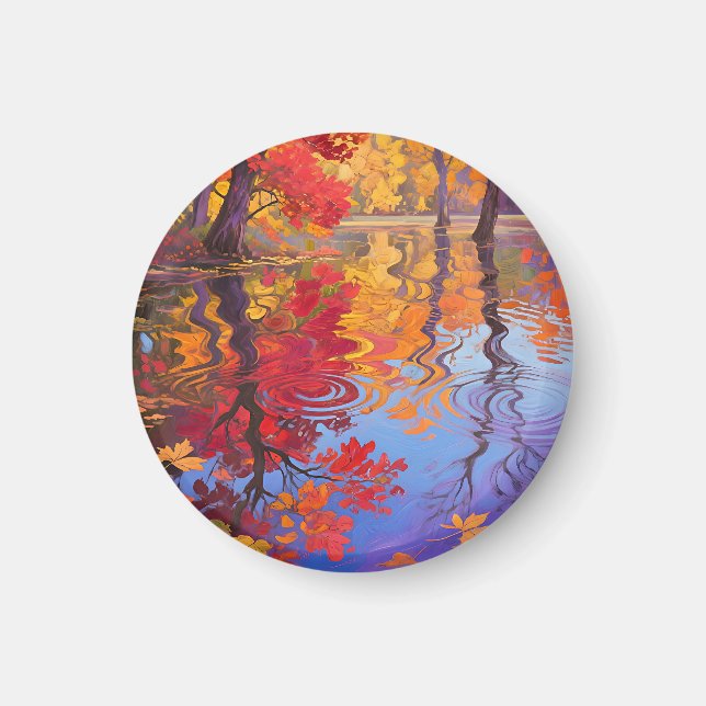 Imã Pond de Reflexão de Outono Impressionista (Frente)