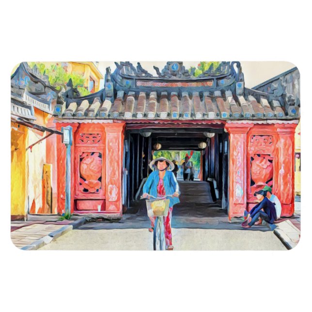 Ímã Ponte coberta Hoi An, Vietnam Asia Watercolor (Horizontal)