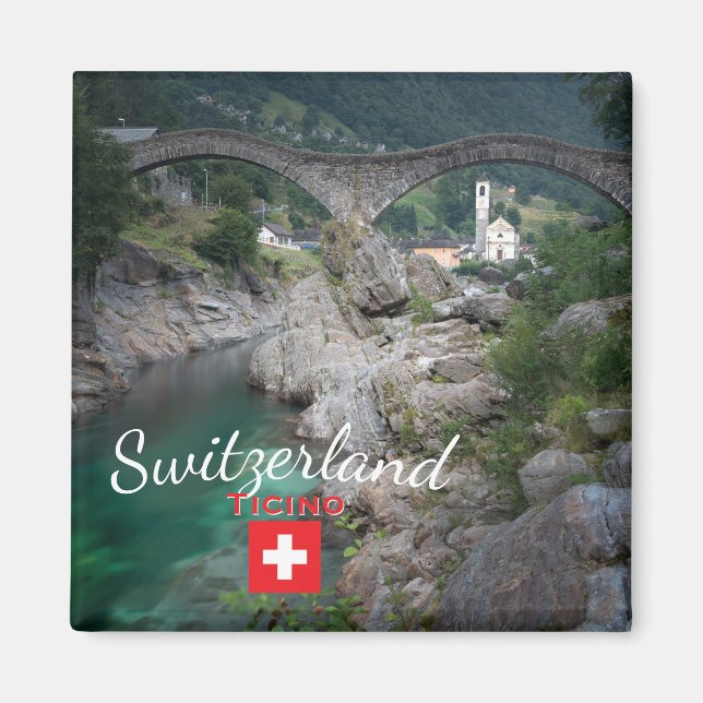Imã Ponte de Lavertezzo com bandeira, Suíça (Frente)