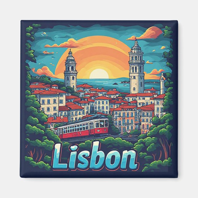 Imã 🧲 Pontos Turísticos de Lisboa Lembrança de Viagem (Frente)