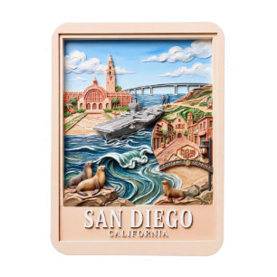 Ímã Pontos Turísticos de San Diego Califórnia em Textu