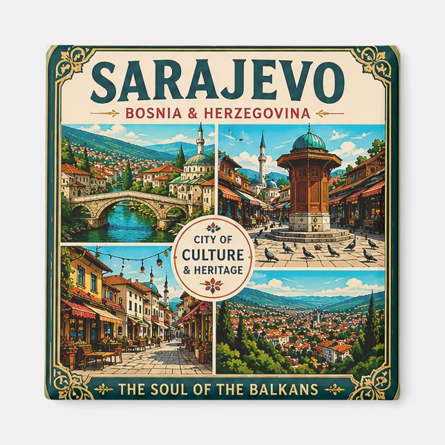 Imã 🧲 Pontos Turísticos de Sarajevo Ímã de Geladeira  (Frente)