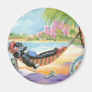 Imã Poodle Black em Hawaii Beach Scene Magnet