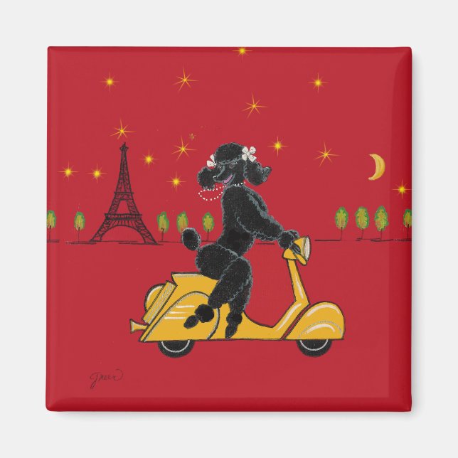 Imã Poodle Black Paris Patinete Eiffel Tower Magnet (Frente)