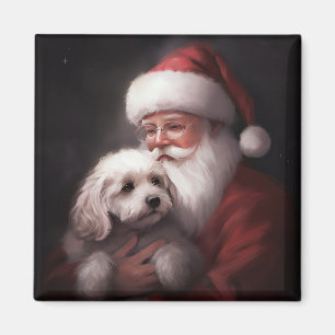Imã Poodle com Papai Noel Natal Festivo