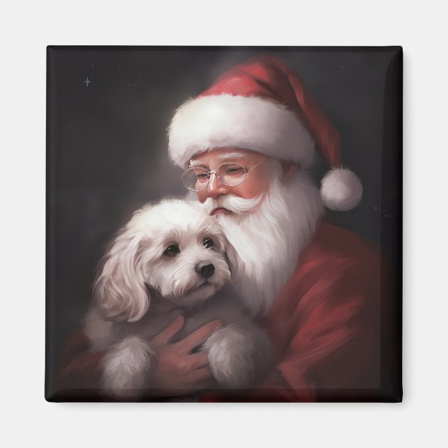 Imã Poodle com Papai Noel Natal Festivo (Frente)