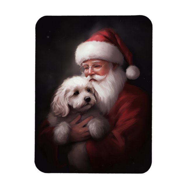 Ímã Poodle com Papai Noel Natal Festivo (Vertical)