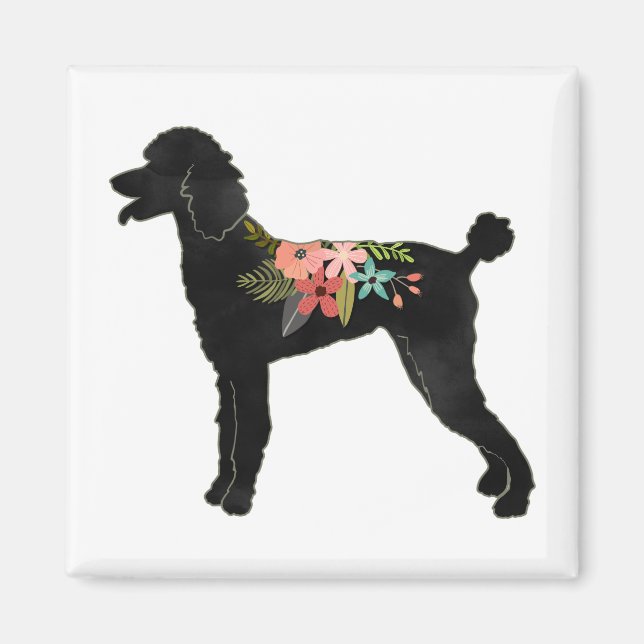 Imã Poodle Dog Brey Boho Silhouette Floral Standard (Frente)