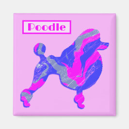 Imã Poodle Dog Pink & Blue Silhouette