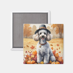Imã Poodle Entre Folhas de Outono Arte de Ação de Graç